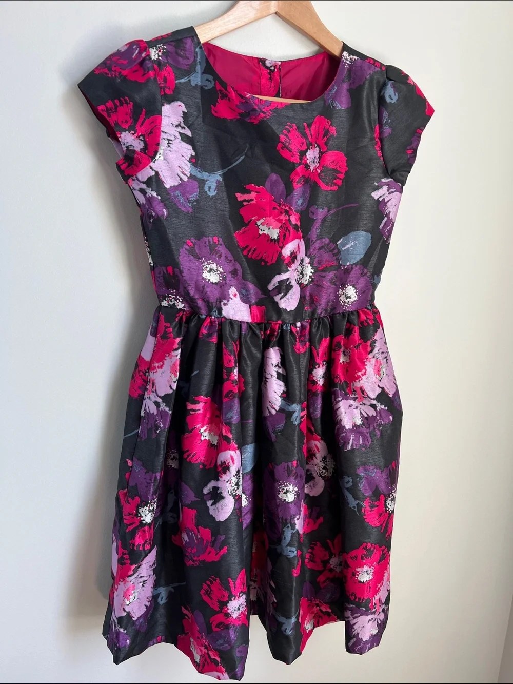 Gymboree | Black Dress with Pink & Purple Floral Print Size 12